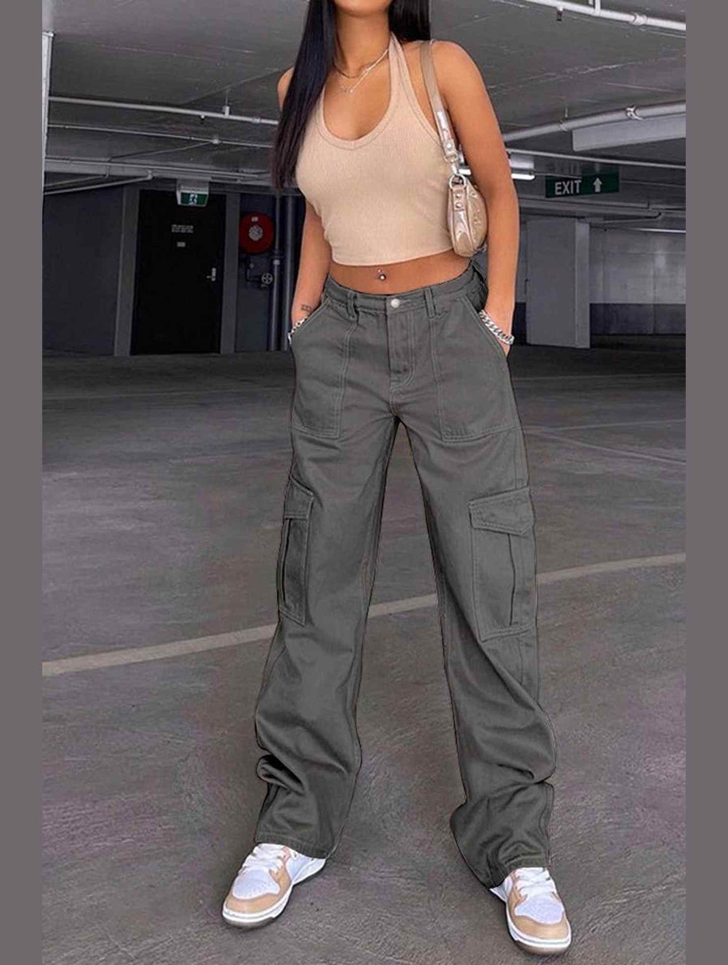 DENIM SEMI ELASTIC DESIGN CARGO PANTS_CWJP0180