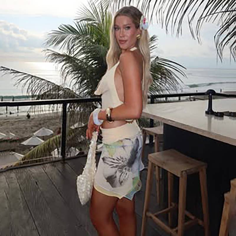 Sexy Halter Cowl Backless Top and Skirt Set