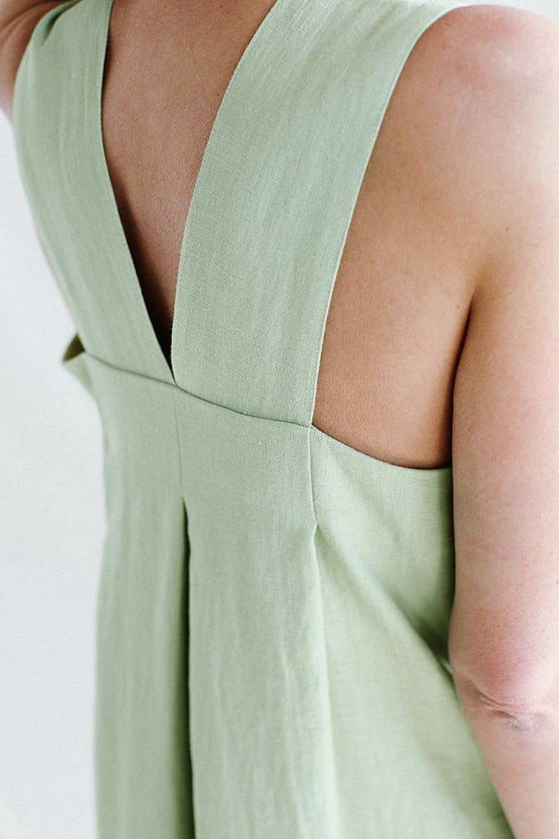 LOOSE LINEN SQUARE COLLAR SUSPENDERS DRESS