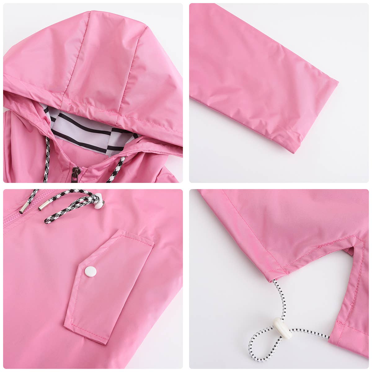 Waterproof hooded striped trench coat