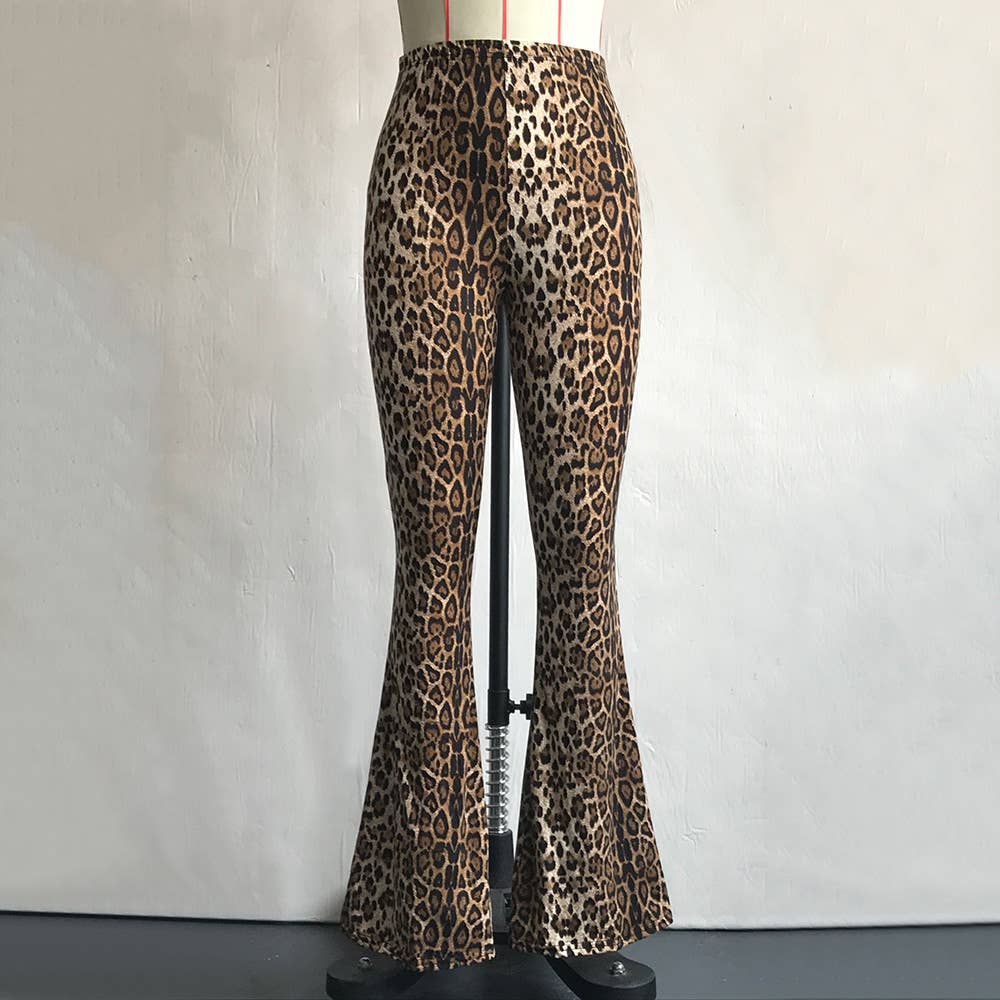 LEOPARD PRINT SLIM, HIGH-WAISTED FLARED PANTS
