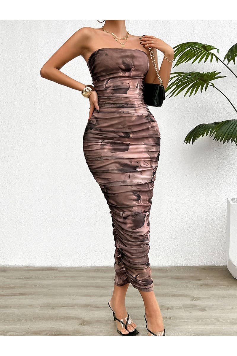 CWDMD2401_Sexy Strapless Tie Dye Maxi Dress