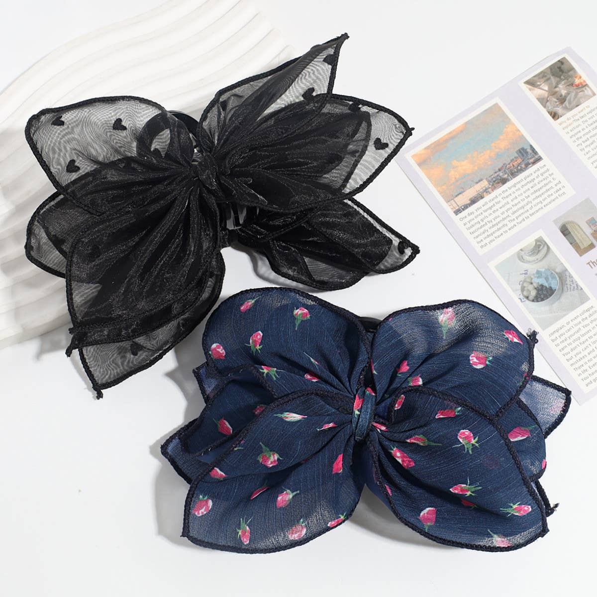 ELEGANT ARTISTIC FLOWER LOVE MESH BOW HAIRPIN