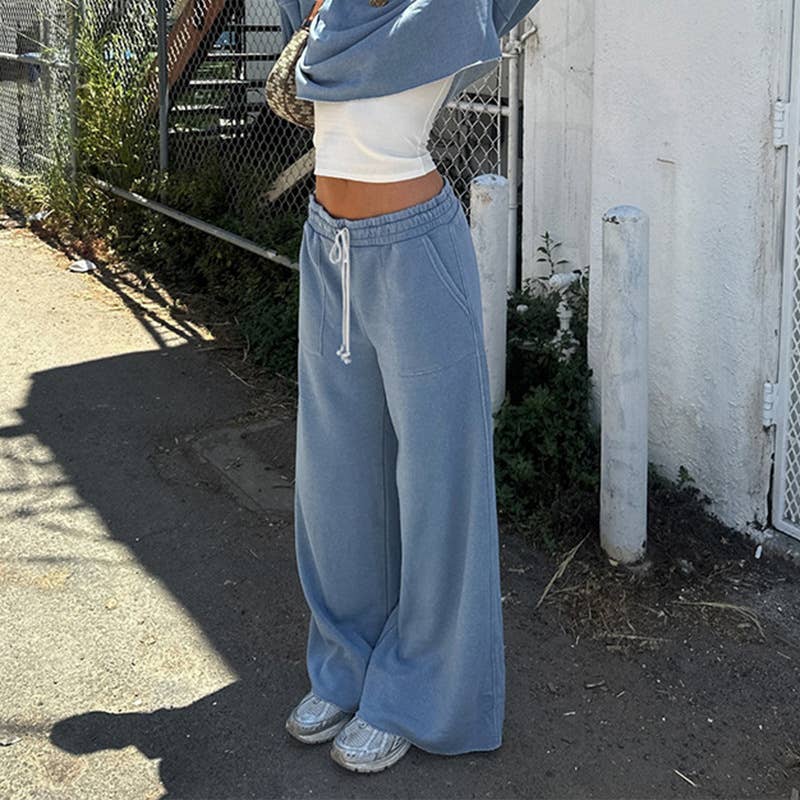 LOOSE SOLID COLOR DRAWSTRING ELASTIC-WAIST PANTS