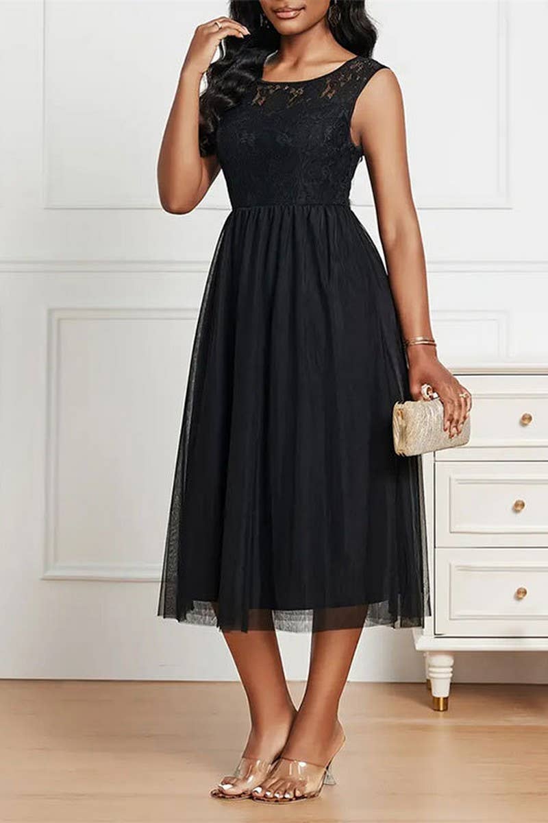 CWDSD7644_SPRING AND SUMMER LACE MESH SPLICING DRESS