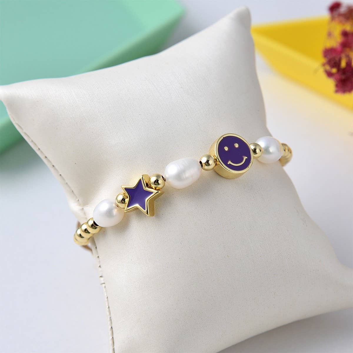 CWAJE4562_COLORFUL FIVE-POINTED STAR SMILEY FACE BRACELET