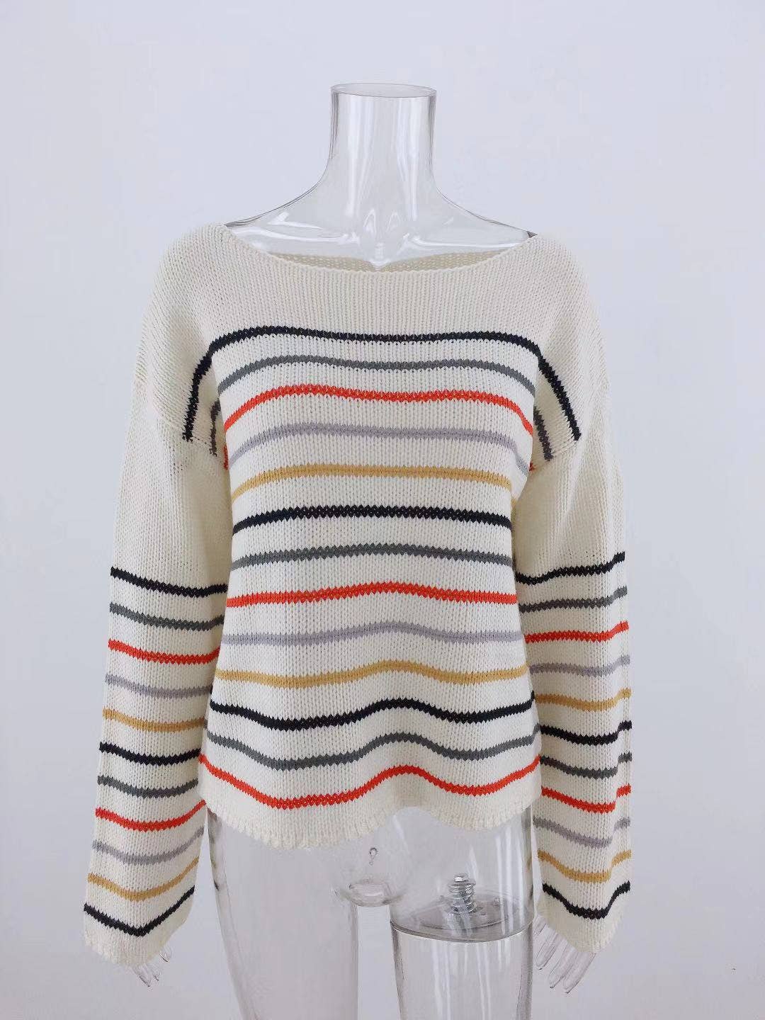 STRIPED SWEATER WITH LOOSE PULLOVER