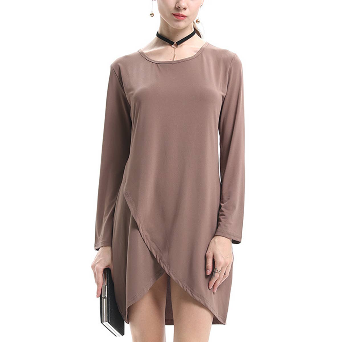 Crew-Neck Skirt Fashion Long-Sleeved Dress_Cwdsd5927
