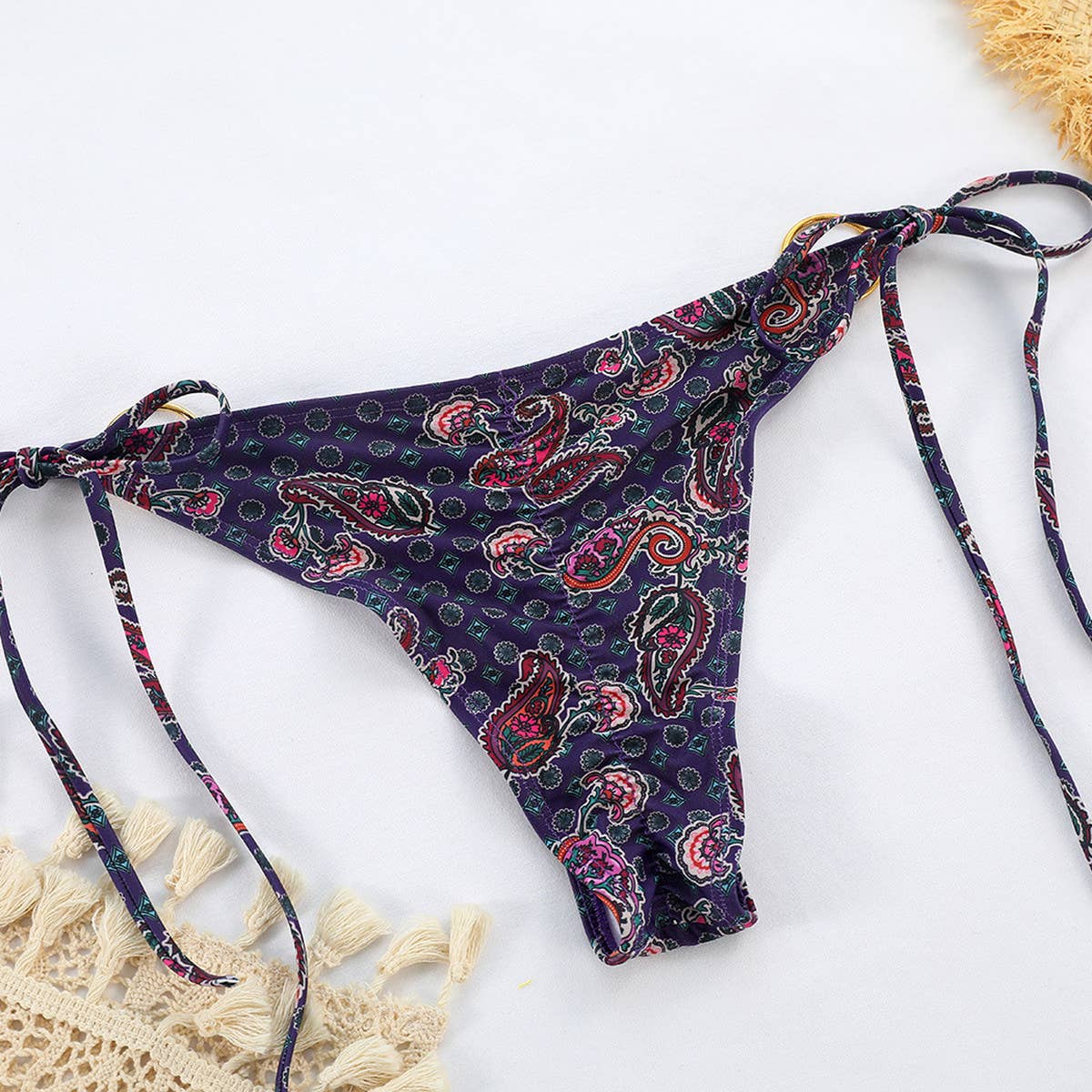 Sexy Metal Ring Bikini - Cashew Print Swimwear