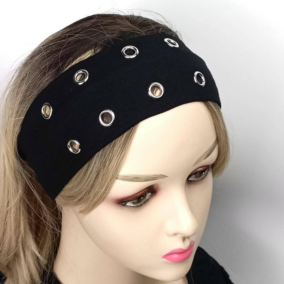 Round Elastic Punk Headband with Eyelets