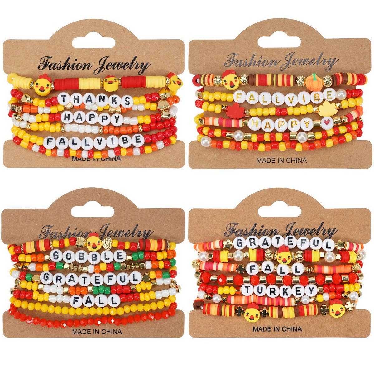CWAJE05697_THANKSGIVING PUMPKIN MAPLE LEAF TURKEY BRACELET
