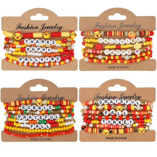 CWAJE05697_THANKSGIVING PUMPKIN MAPLE LEAF TURKEY BRACELET