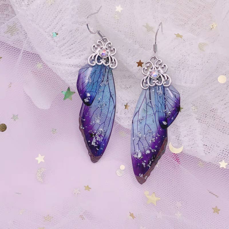 Elegant long earrings with cicada wing wings