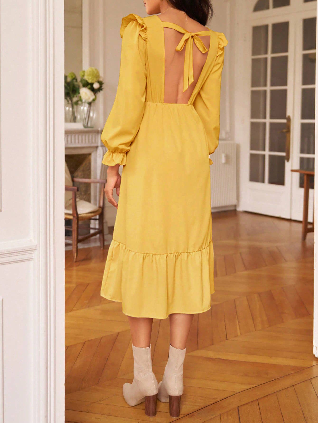 ELEGANT WAIST DESIGN SENSE BACKLESS SLIT DRESS