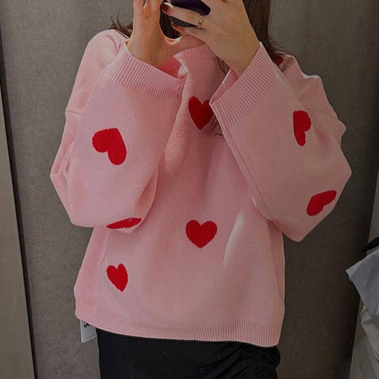 LONG SLEEVE LOOSE EMBROIDERED CREW-NECK SWEATER