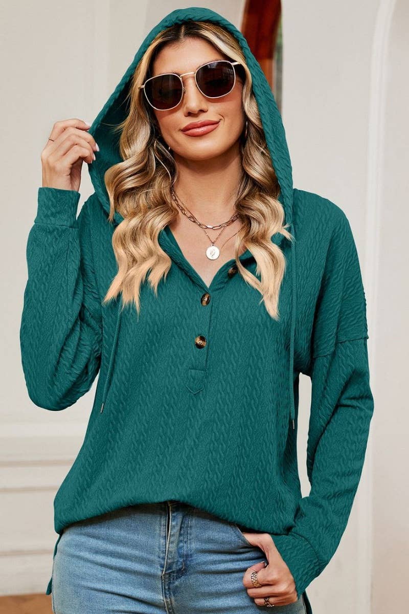 CWOHOL0984_SOLID COLOR BUTTON-UP HOODIE WITH LONG SLEEVES