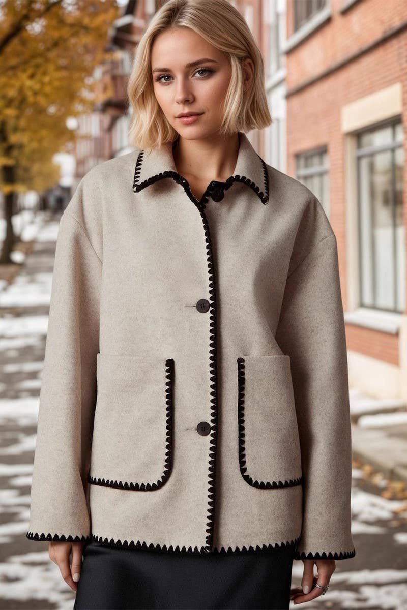 CWOCAL2324_LAPEL DOUBLE POCKET COLORBLOCK SHORT JACKET