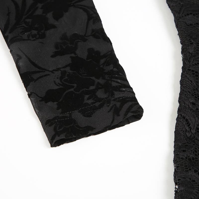 Sexy lace see-through splicing V-neck T-shirt