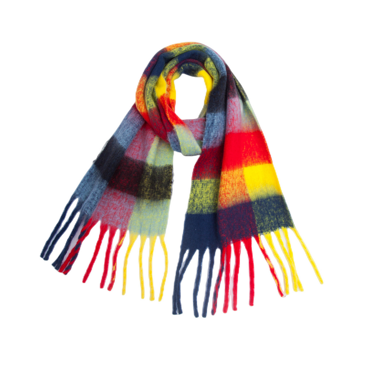 PLAID PATTERN FRINGE TRIM WINTER SCARF_CWASC2691