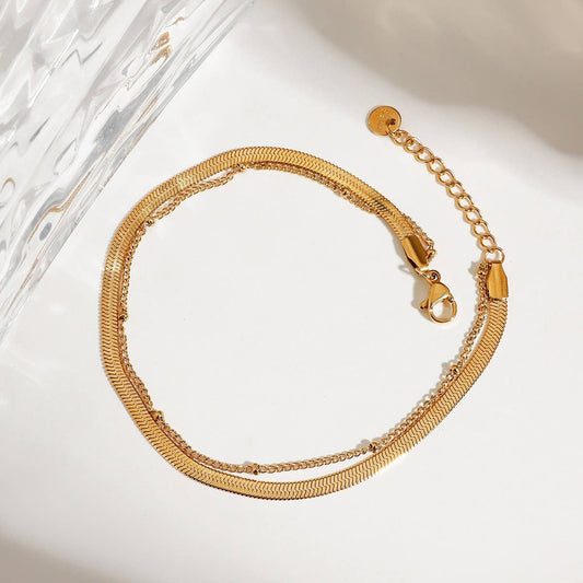 18K Gold Blade & Bead Double Layer Anklet_CWAJE4749