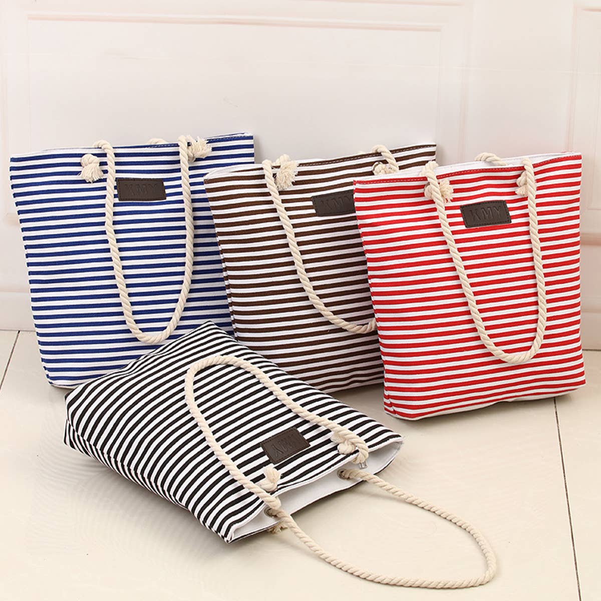 CANVAS STRIPED SHOULDER BAG TOTE BAG_CWAB1711