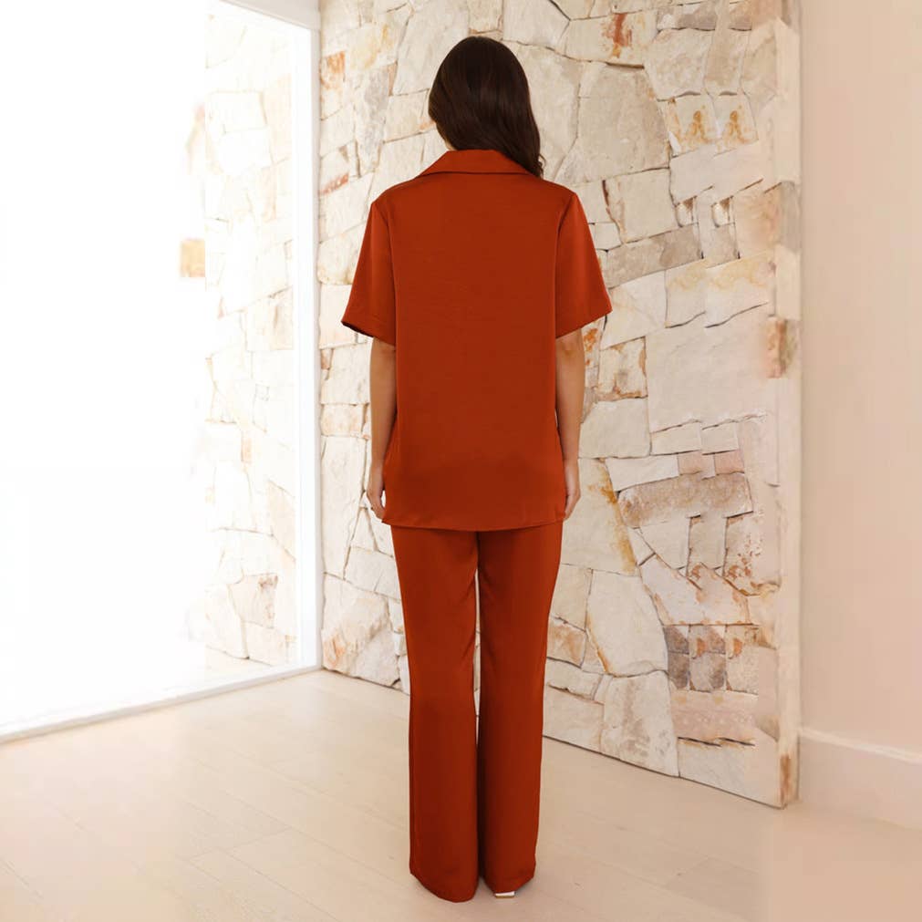 Solid color short sleeve loungewear set