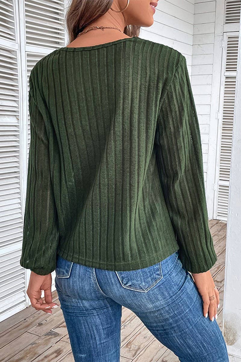 LONG SLEEVE SOLID COLOR V NECK SWEATER_CWOSWL2085