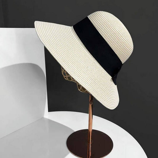 Summer Literary Bow Sunshade Straw Hat_CWAH3434