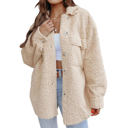 Turkish fleece solid color single breasted coat