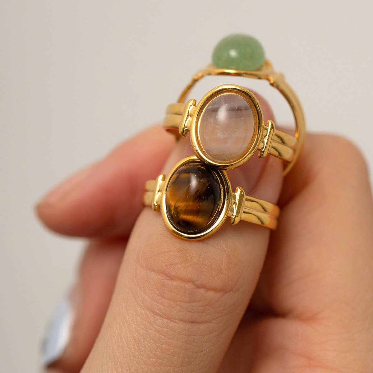 INLAID NATURALSTONE STAINLESS STEEL OPEN RINGS