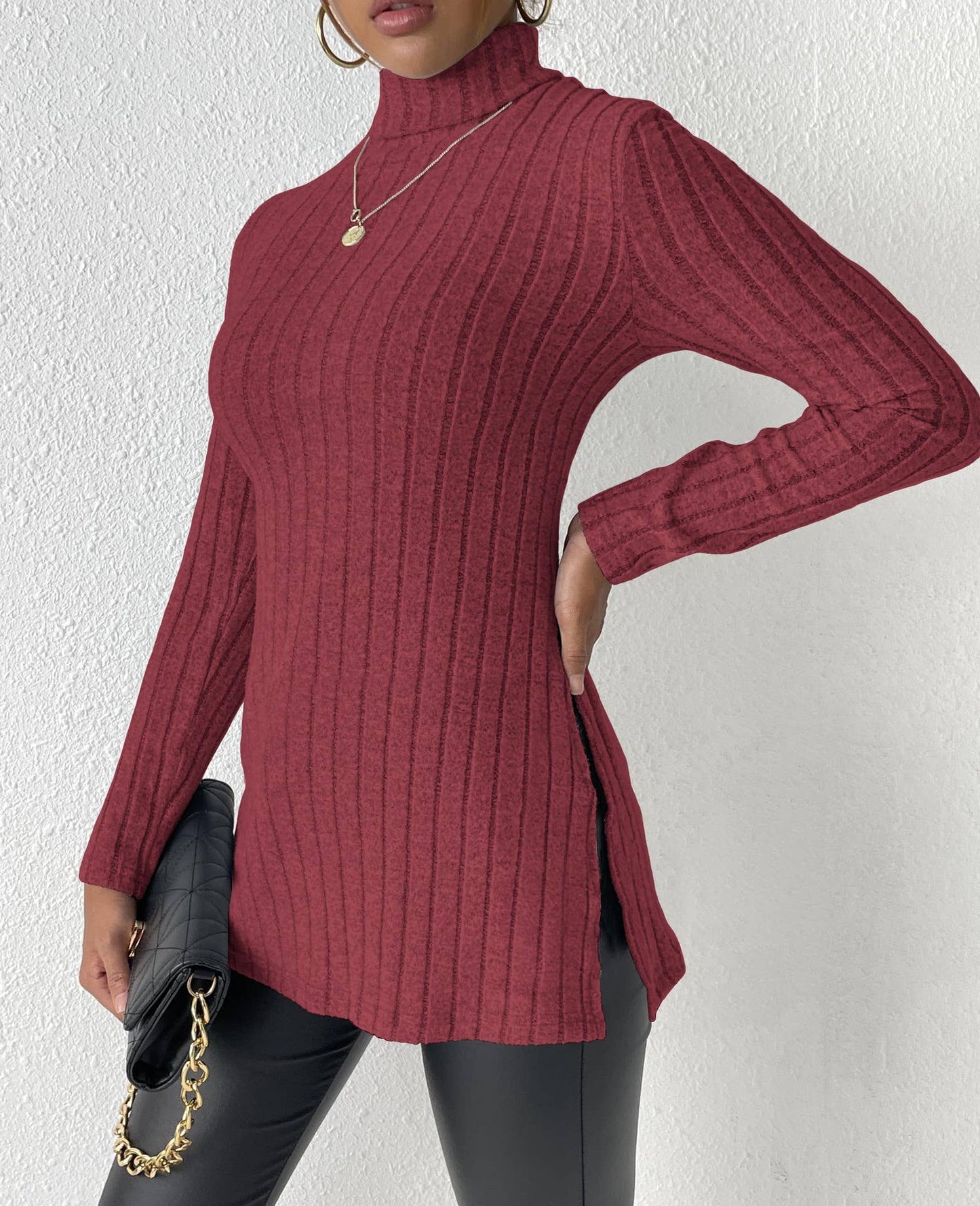 SLIM-FIT MID-LENGTH SWEATER SLIT PIT STRIPES