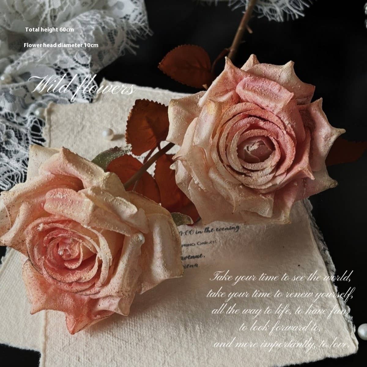 Vintage Faux Wilted Rose Bouquet with Ink Stains