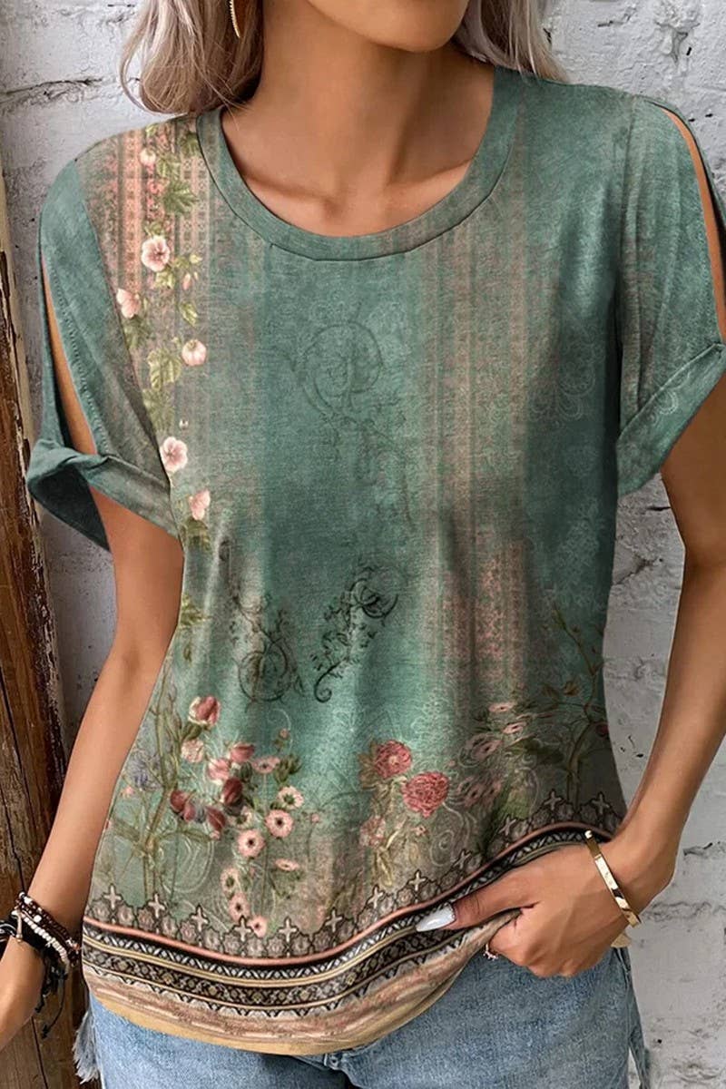 CWDSD7388_CASUAL ETHNIC STYLE SHORT-SLEEVED PRINTED T-SHIRT