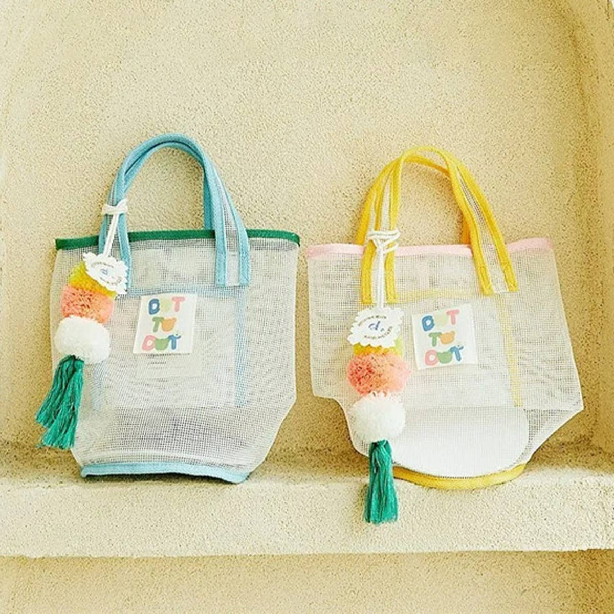 CONTRASTING COLOR MESH BEACH BUCKET BAG STORAGE BAG_CWAB1918