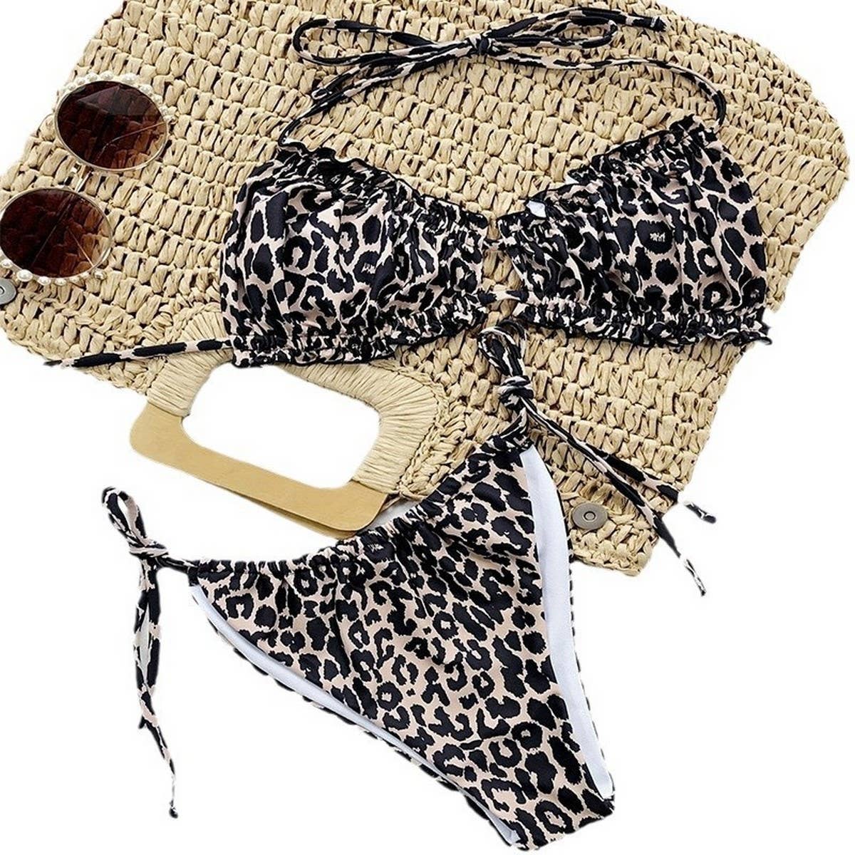 Leopard Print Bikini Set - Sexy Tie Side Swimsuit