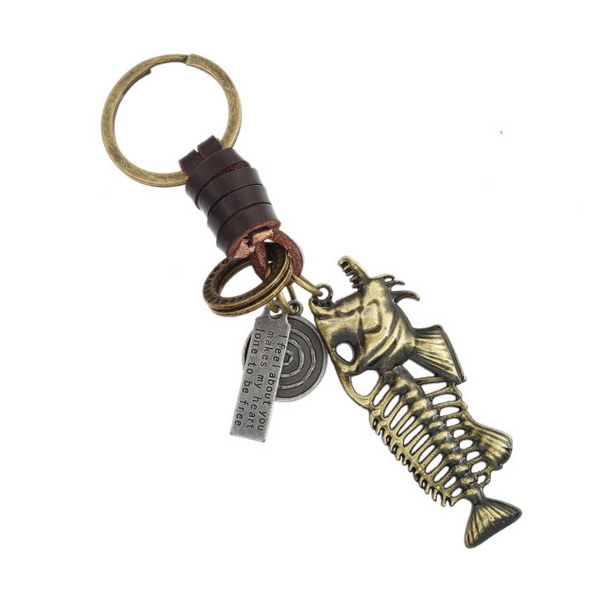 CREATIVE RETRO ALLOY FISHBONE LEATHER KEYCHAIN
