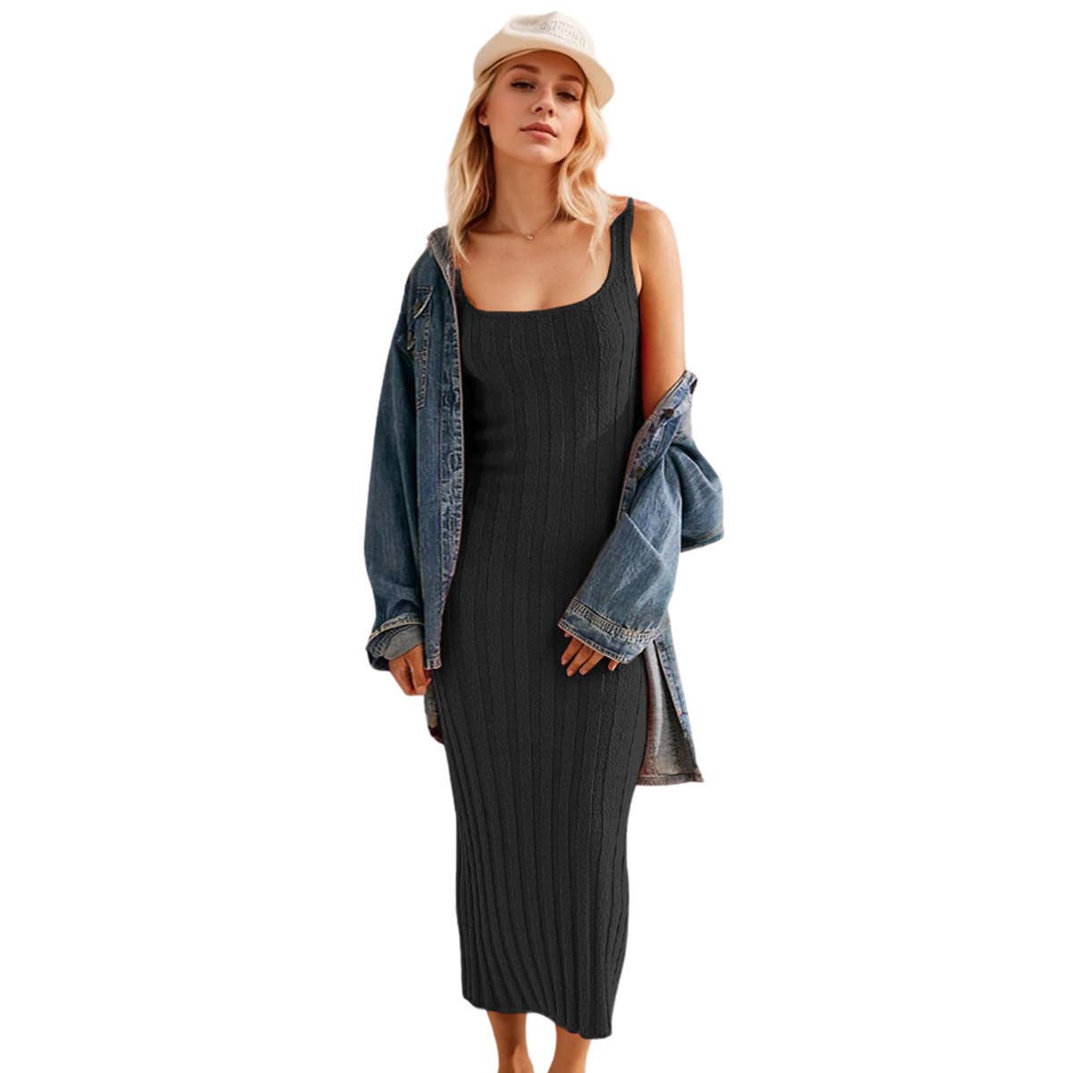 Solid Color Ribbed Sleeveless Tank Maxi Dress