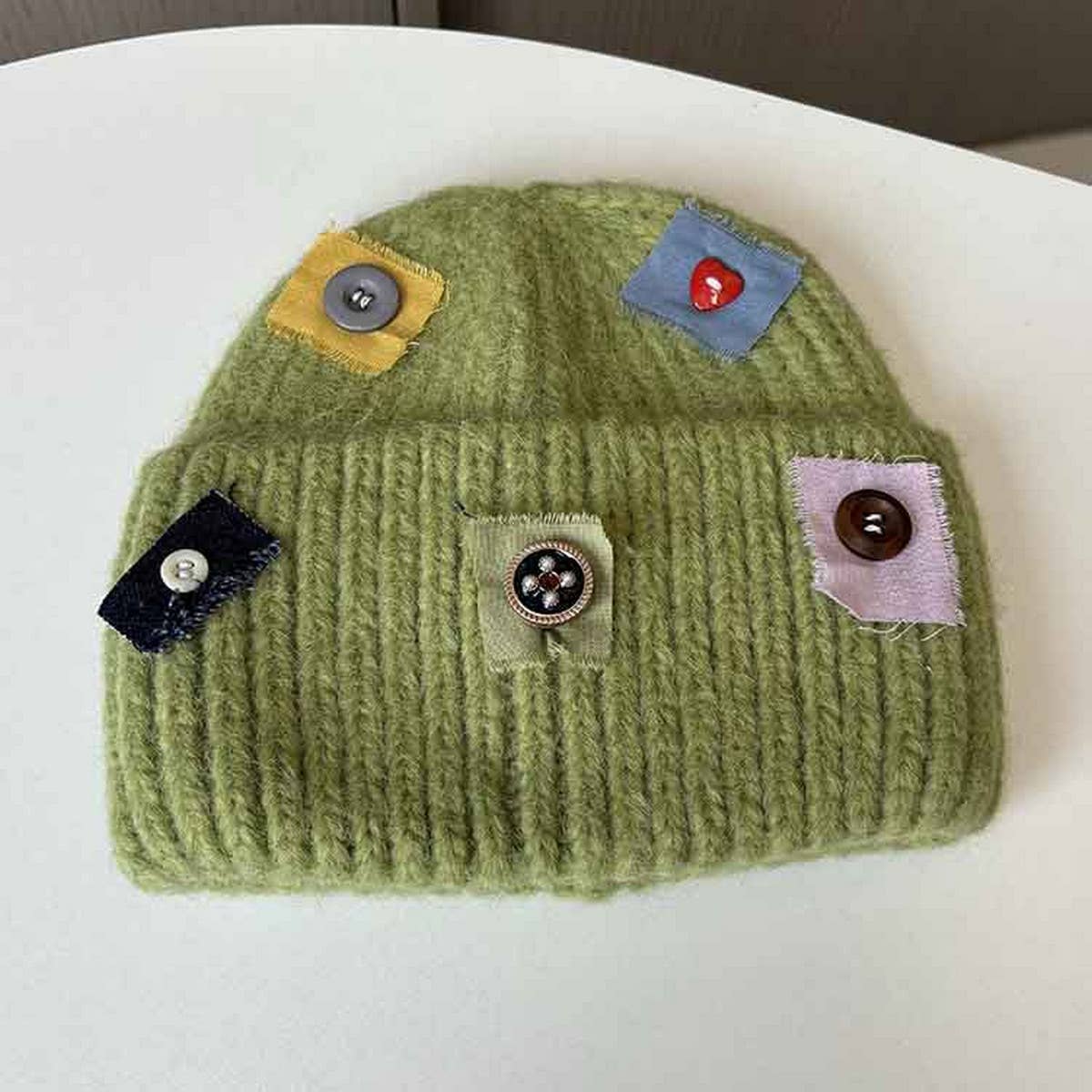 WARM PATCH BUTTON KNIT HAT_CWAB2908