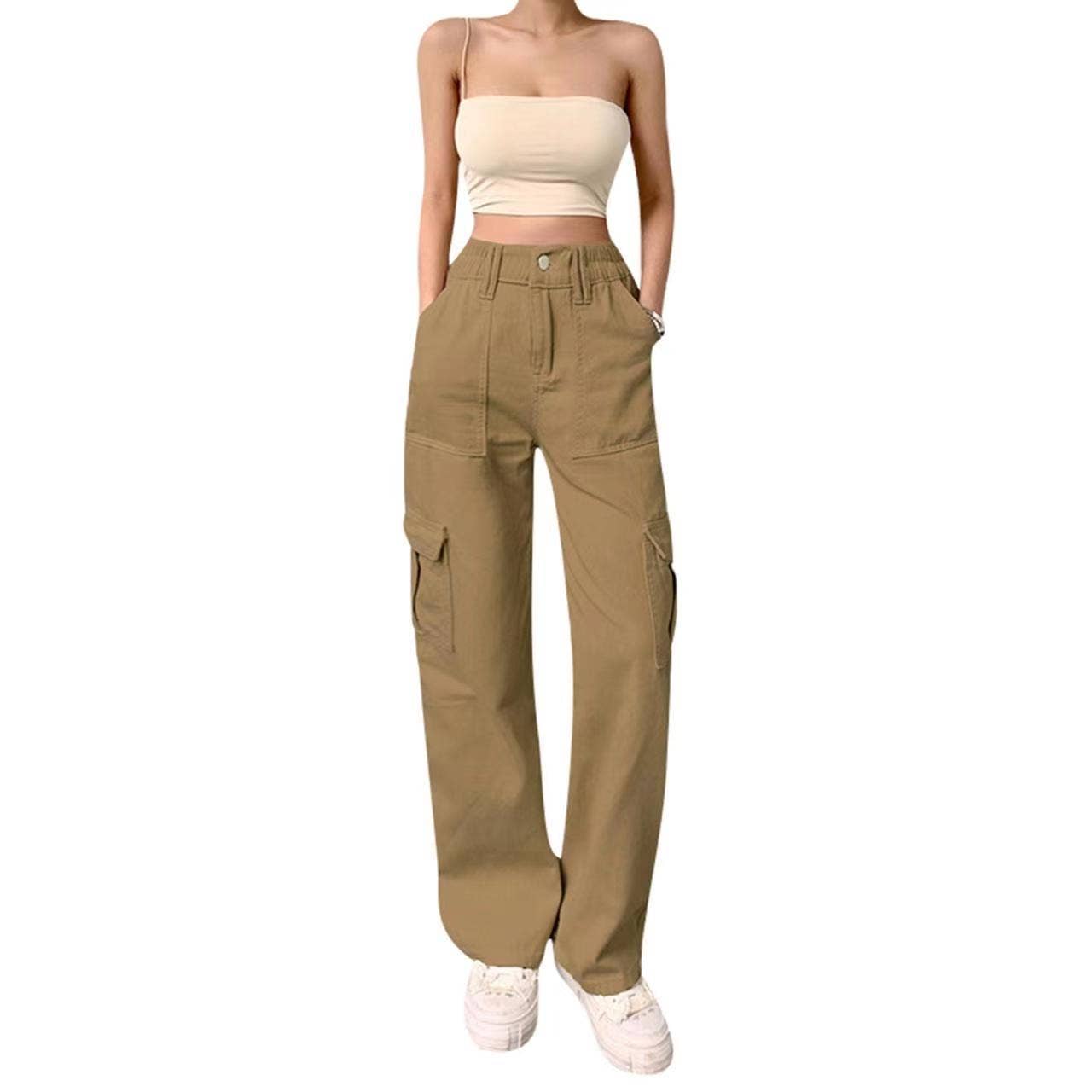 Fitted high-waisted multi-pocket work pants