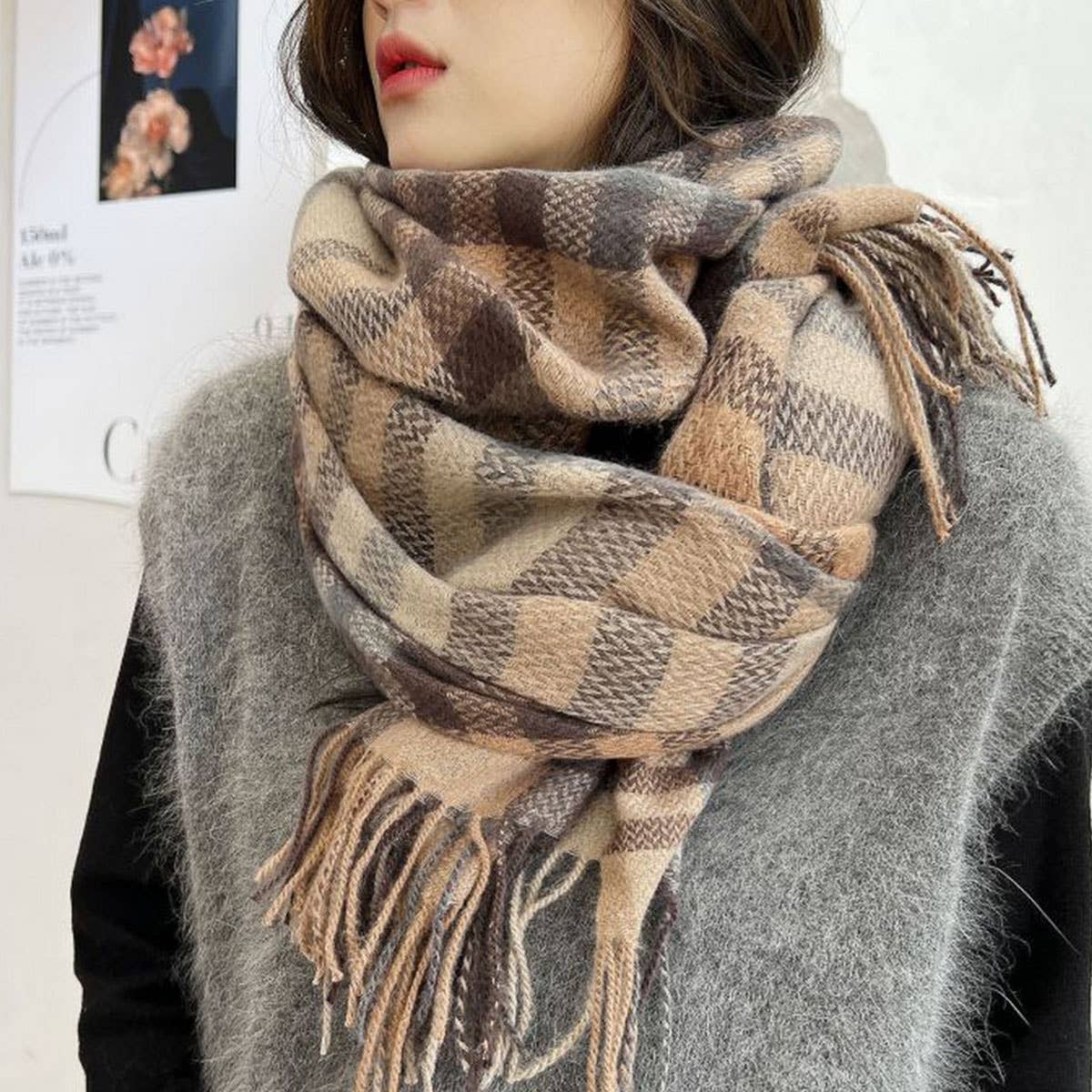 Thick Plaid Shawl Scarf ? Soft Warm Wrap for Women