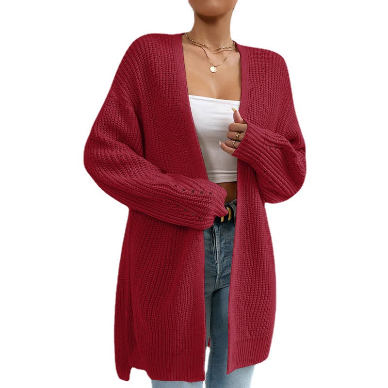 V-NECK LOOSE SOLID COLOR LAZY CARDIGAN