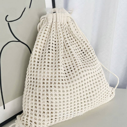 CUAB00623_2025 KHAKI KNIT BACKPACK WOMEN CASUAL WOVEN BAG