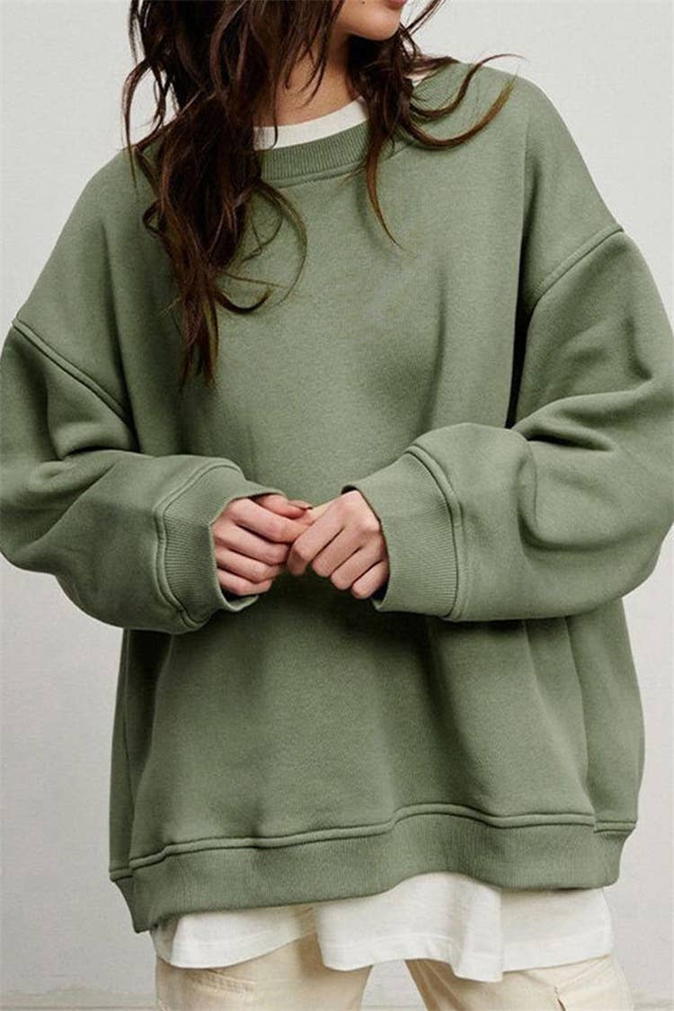 SOLID COLOR CREW NECK LOOSE FASHION HOODIE