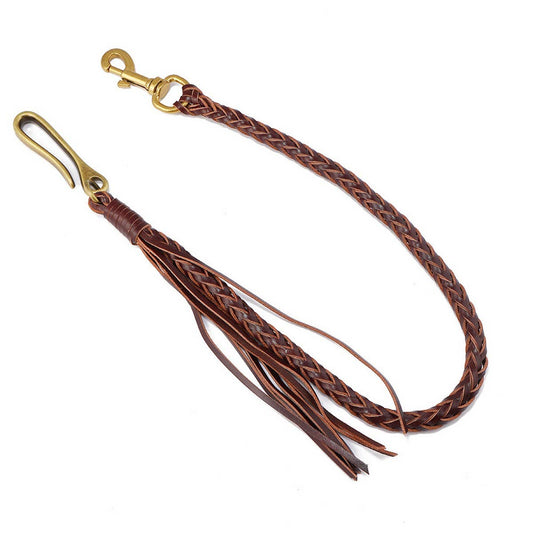 PUNK VINTAGE BRAIDED COWHIDE TASSEL PANTS CHAIN_CWMM4828