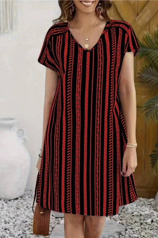 CWDSD8572_V-NECK FLORAL PRINT SHORT SLEEVE DRESS