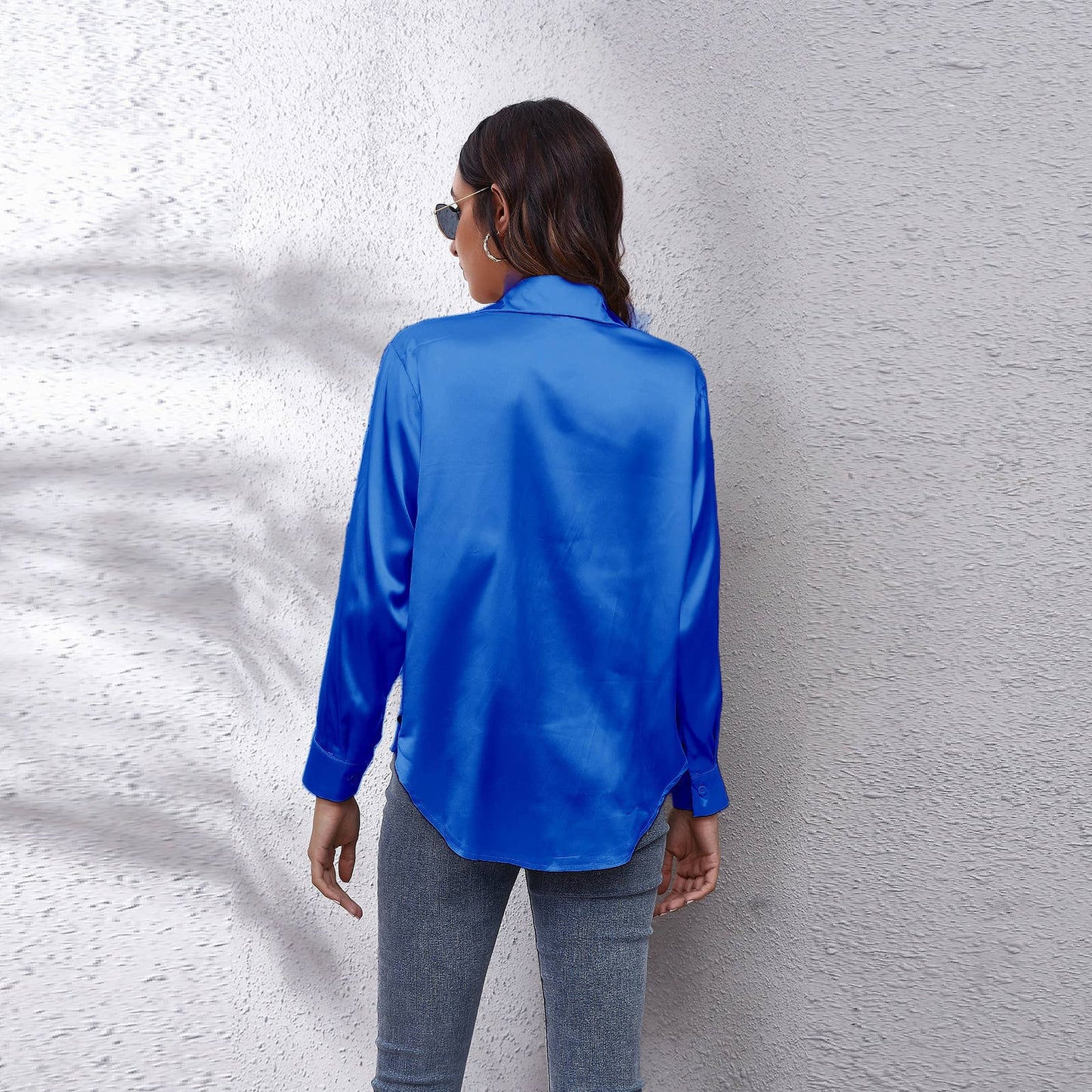 Satin silk long-sleeved shirt