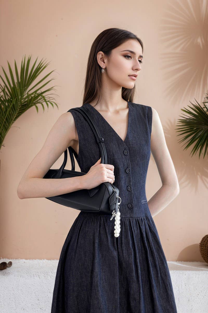 CWDMD6386_SOLID V-NECK SLEEVELESS MIDI DRESS WITH POCKETS