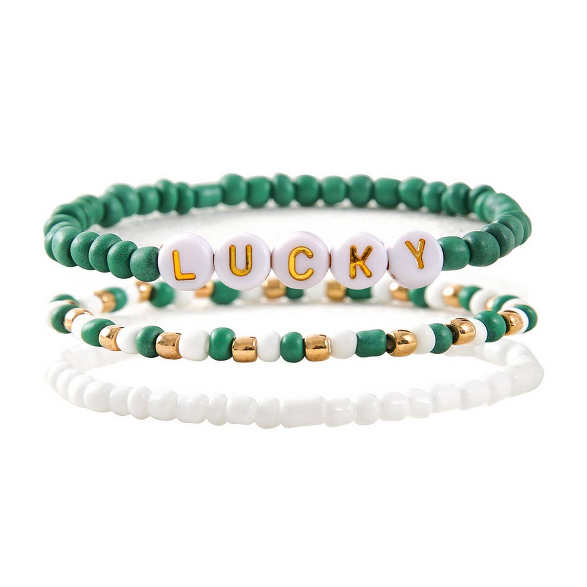 ST. PATRICK'S DAY RICE BEAD ALPHABET BRACELET SET_CWMM3506