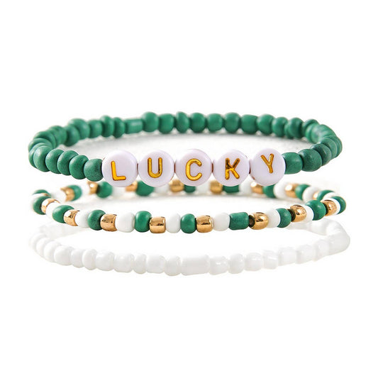 ST. PATRICK'S DAY RICE BEAD ALPHABET BRACELET SET_CWMM3506
