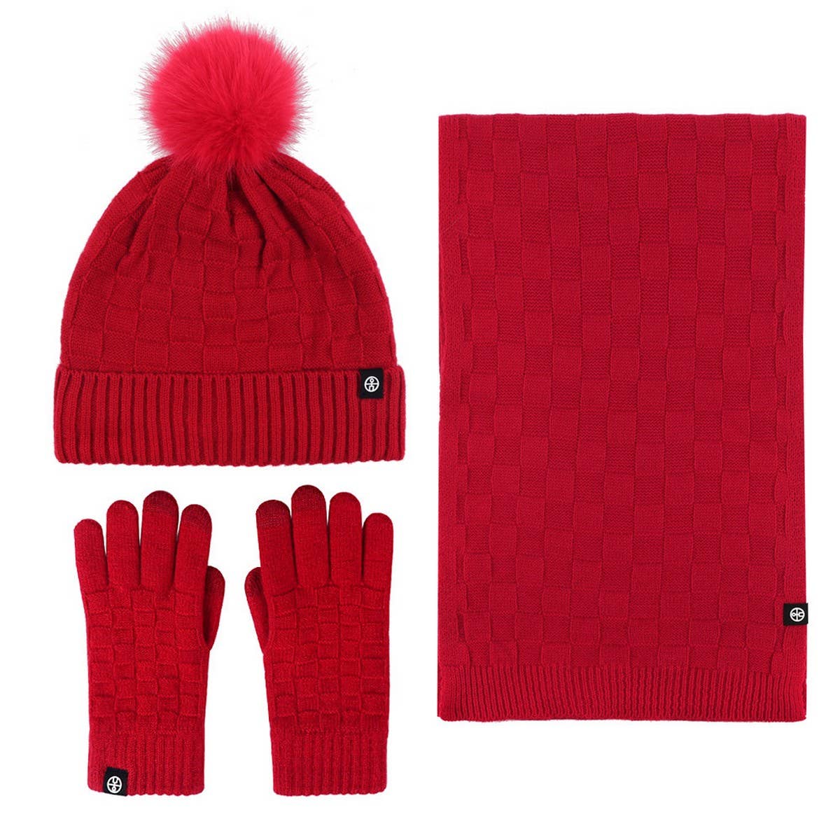 WINTER WARM WOOL HAT SCARF GLOVES THREE-PIECE SET